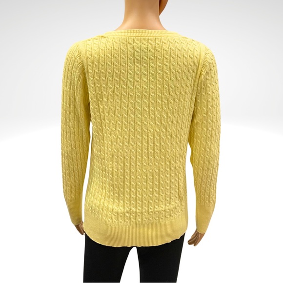 Eddie Bauer Scoop Neck Cable Knit Henley Sweater Pullover Womens Large Yellow - Picture 3 of 8